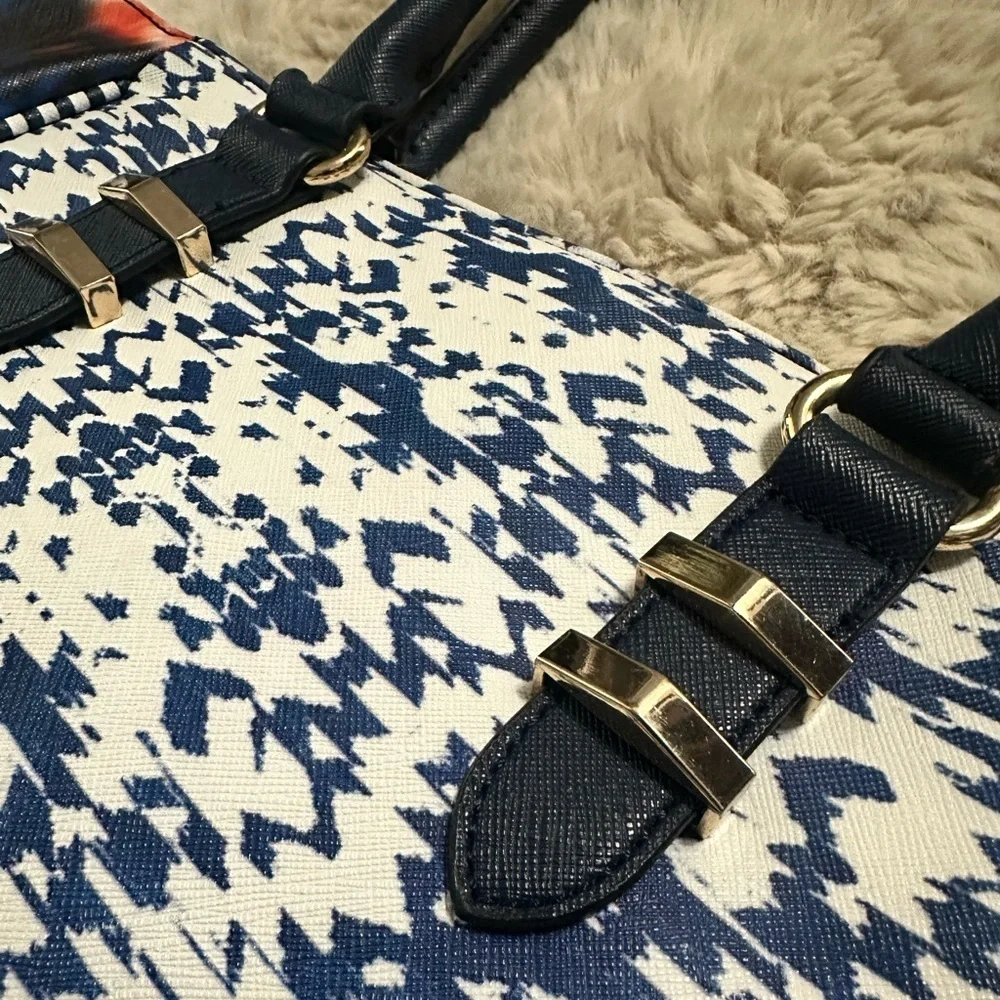 Aldo Blue And White Abstract Poppy Flower Satchel Bag Purse